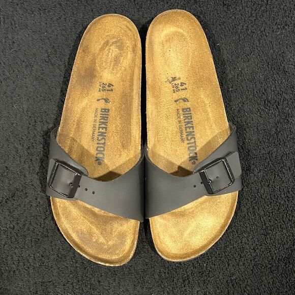 🔥🔥 BIRKENSTOCK Madrid Birko-Flor Black Leather Buckle Sandals Women/Men Sz 41 - Picture 5 of 11